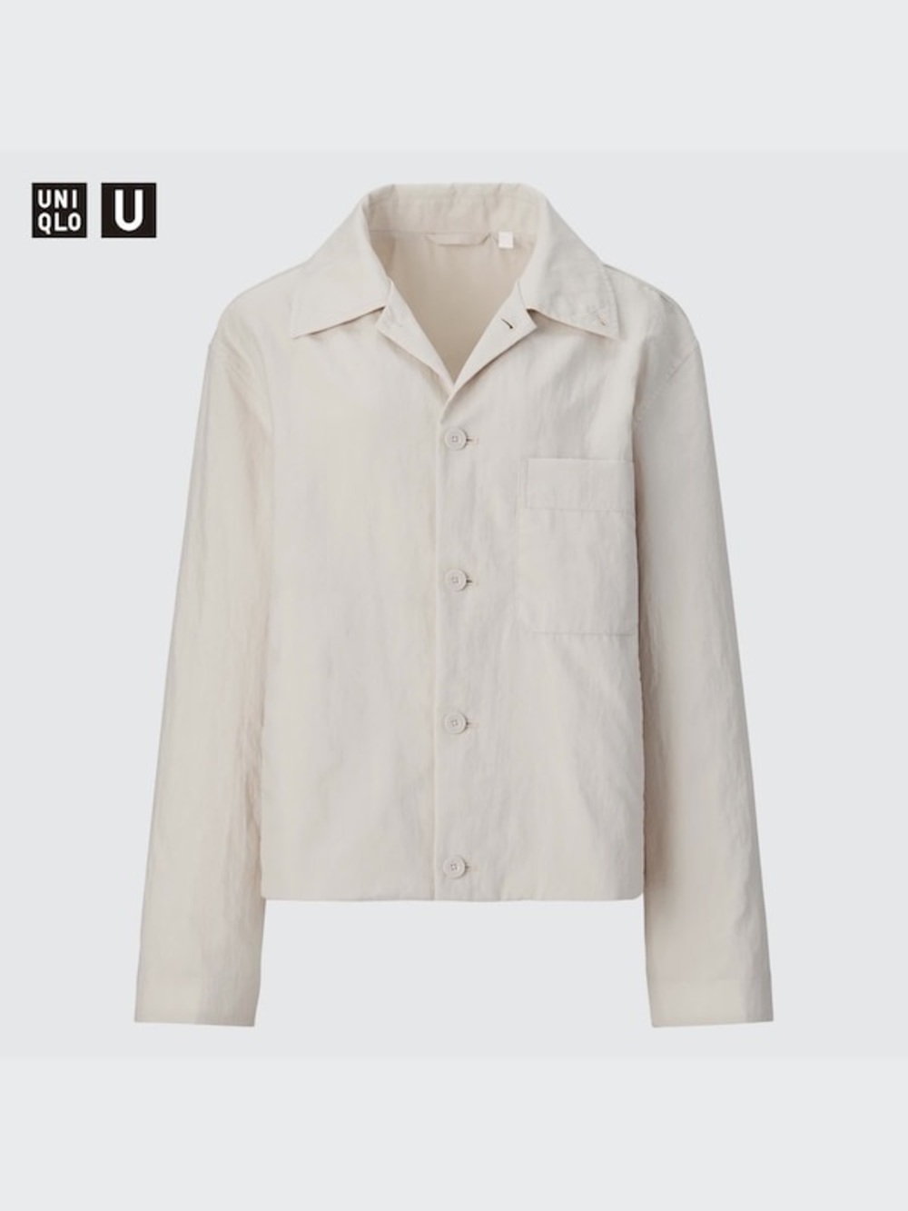 UNIQLO U Lemaire Nylon Shirt Jacket Natural Cream Boxy Crop XS 100% Cotton